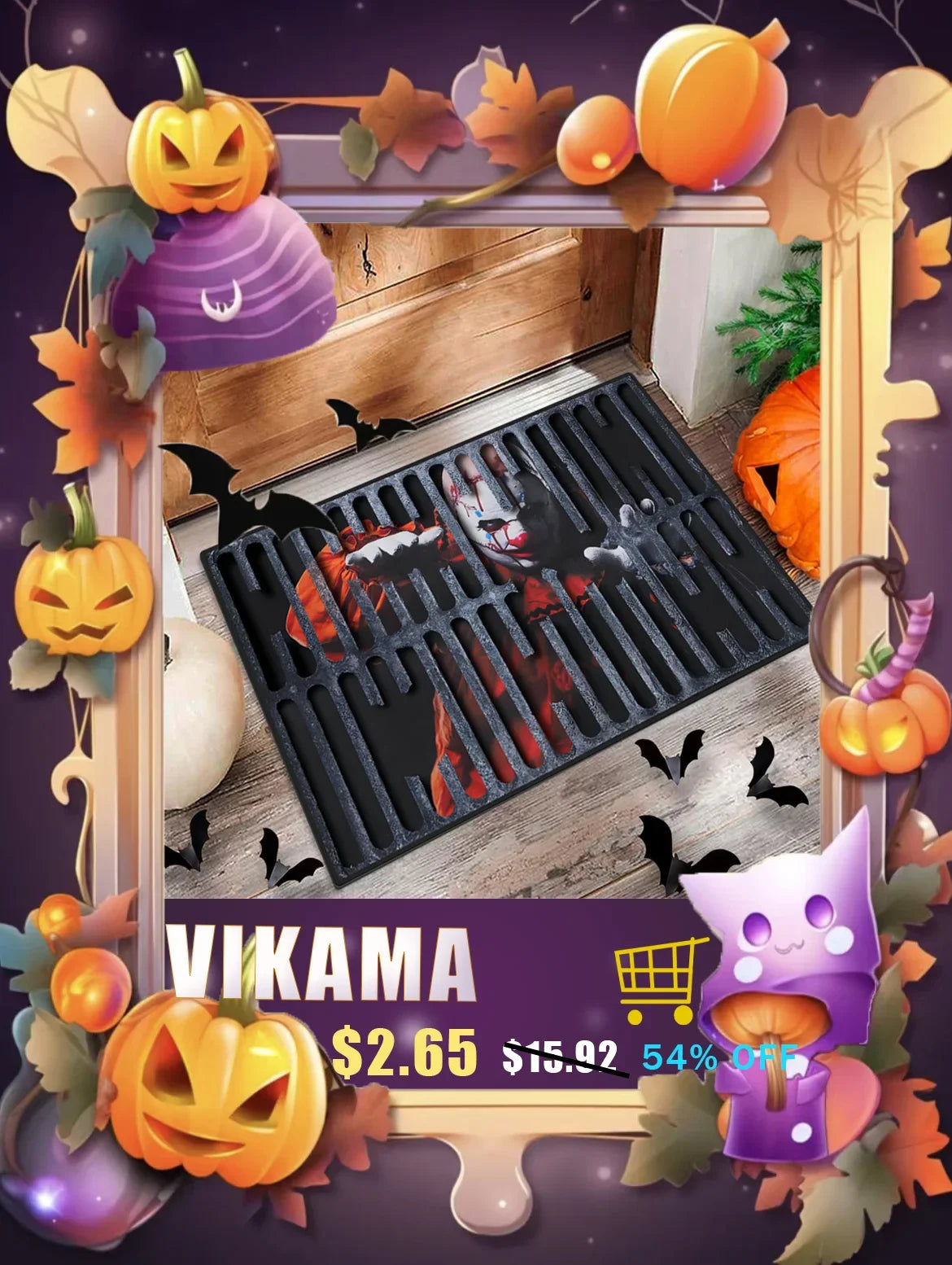 VIKAMA Black Spider Web Halloween Rug Bathroom Halloween Decorative Rug Bath Mat Faux Cashmere Doormat Living Room
