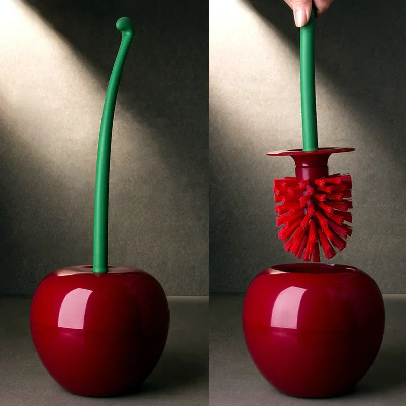 1pc Lovely Cherry Shape Lavatory Toilet Brush Red Toilet Brush Creative  Holder Set Toilet Holder Bathroom Accessories