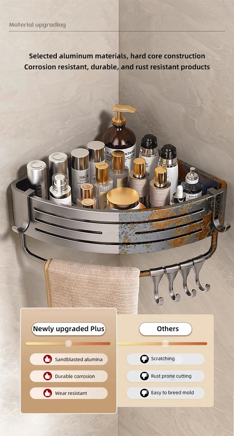 Bathroom Corner Shelf with Plastic Hook Towel Bar