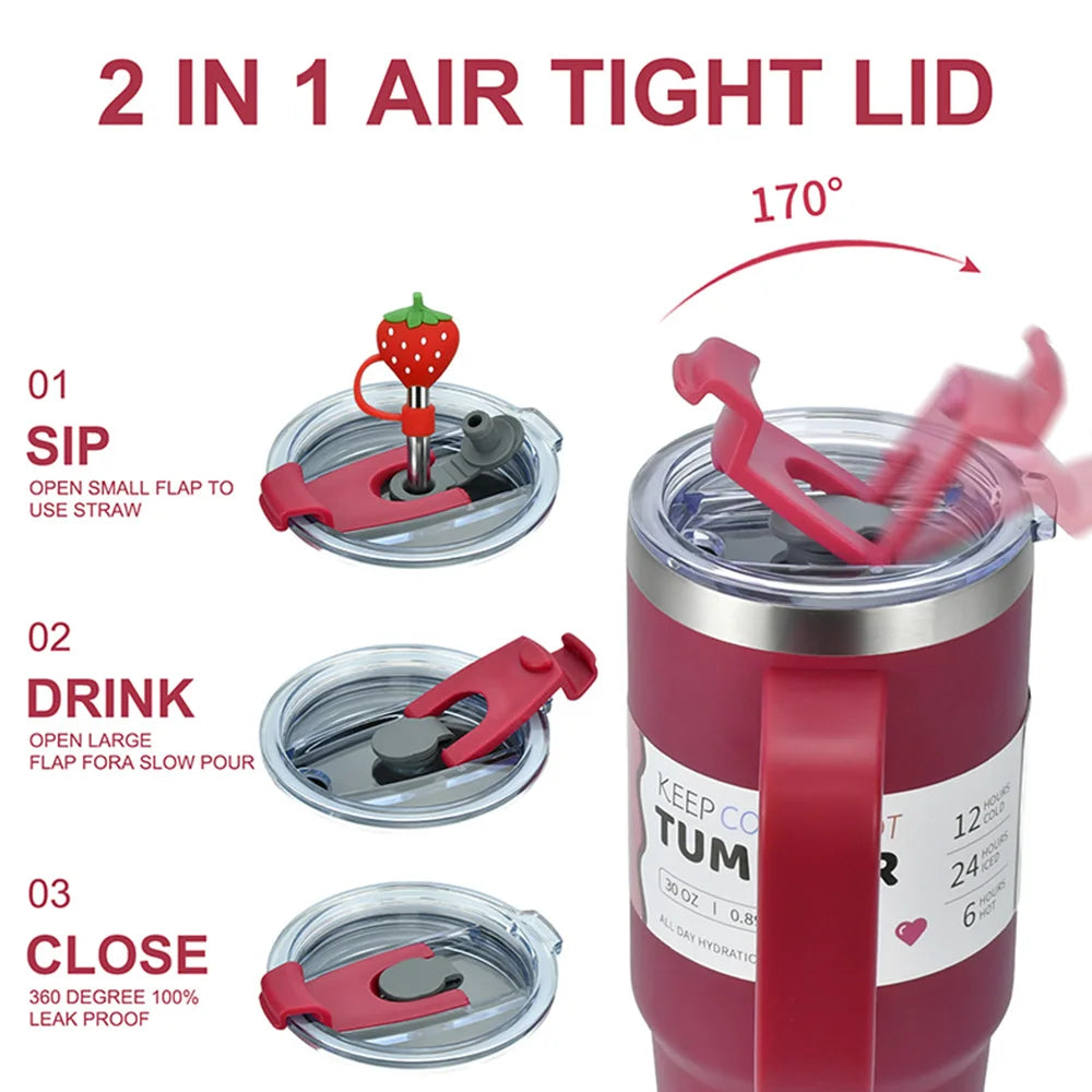 Watersy 30oz/40oz Tumbler with Handle and Straw Stainless Steel Thermal Bottle Double 304 Vacuum Insulated Gifts Cup