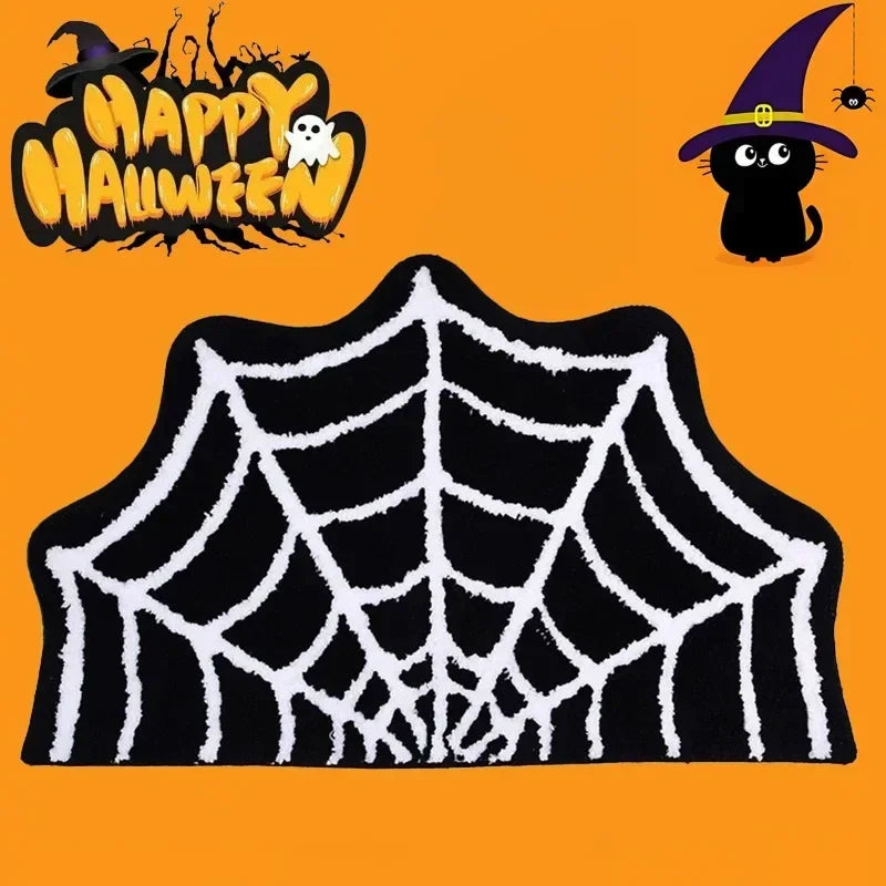 VIKAMA Black Spider Web Halloween Rug Bathroom Halloween Decorative Rug Bath Mat Faux Cashmere Doormat Living Room