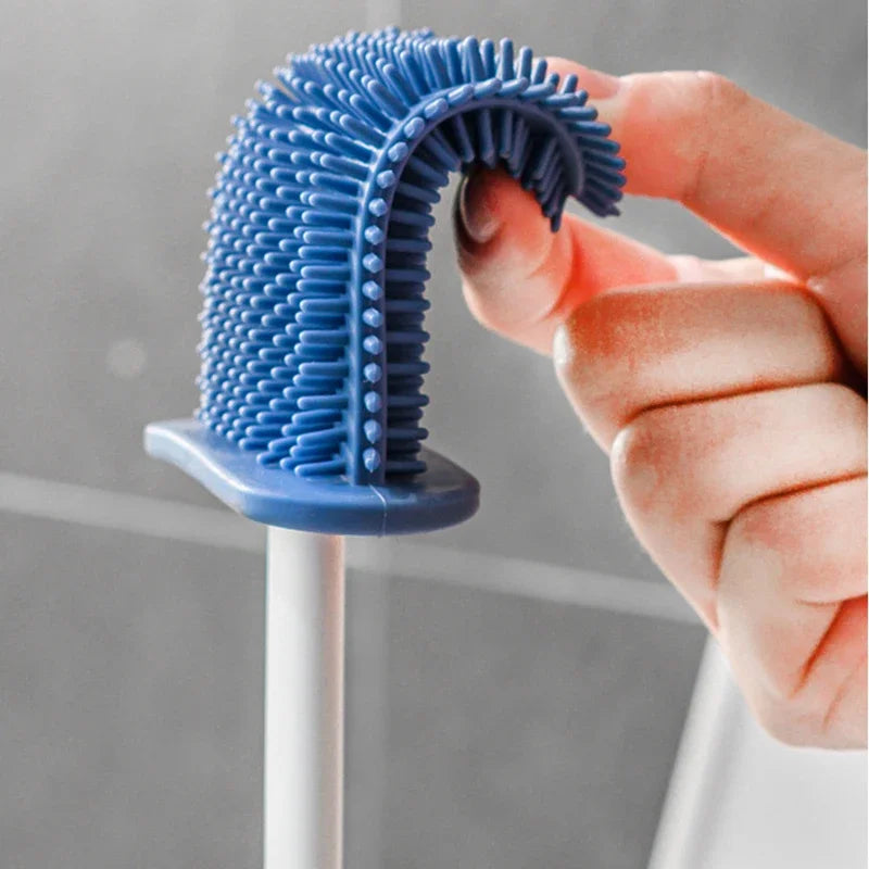 Wall Hanging Toilet Cleaning WC Brush Holder Long Handled Silicone Water Proof Quick Drying Soft Bristles Bathroom Accessories