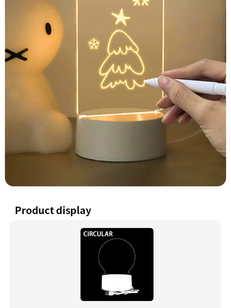 Creative LED Writing Board Notepad, 3D Visual Desk Lamp, Girlfriend Gift, Handmade Writing Board Decorative Ornament Acrylic