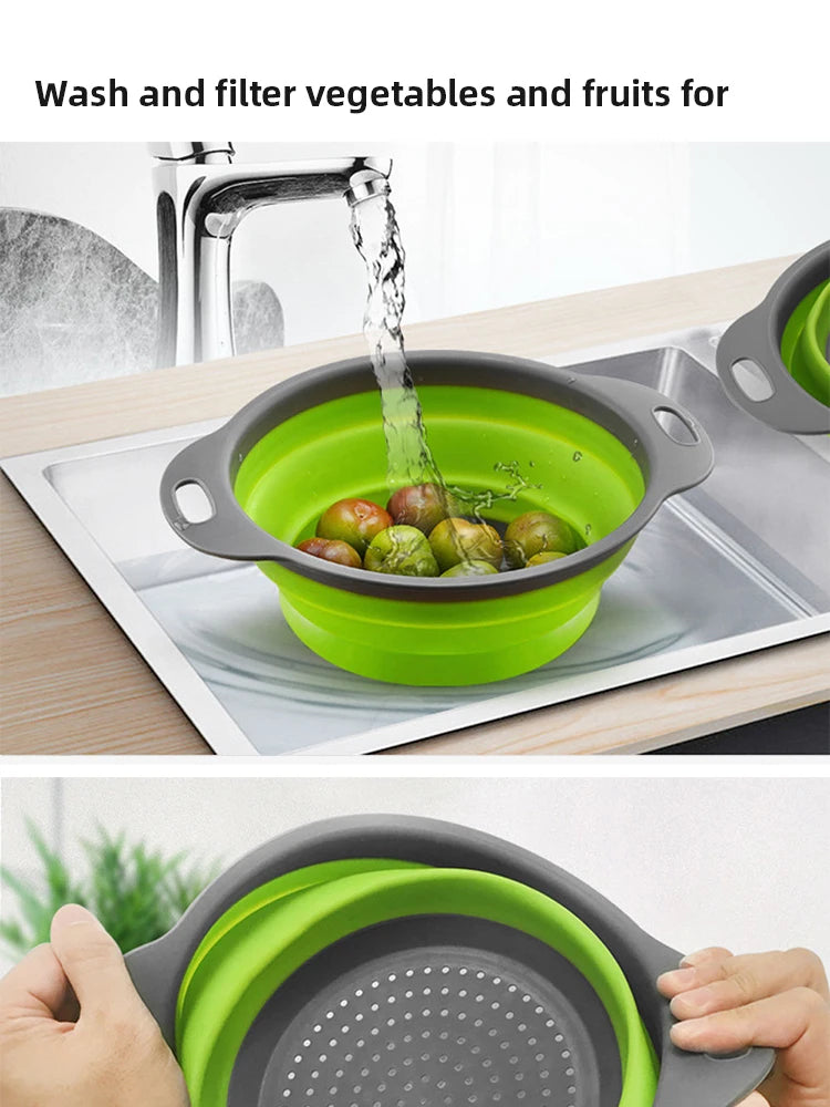 Folding Silicone Drain Basket Fruit Vegetable Washing Basket Foldable Strainer Colander Collapsible Drainer