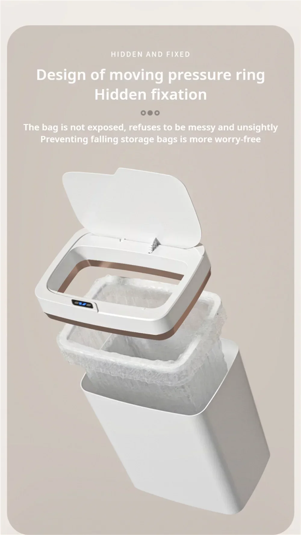 Automatic bagging electronic trash can white non-contact narrow smart sensor trash can smart home 15L smart bathroom trash can