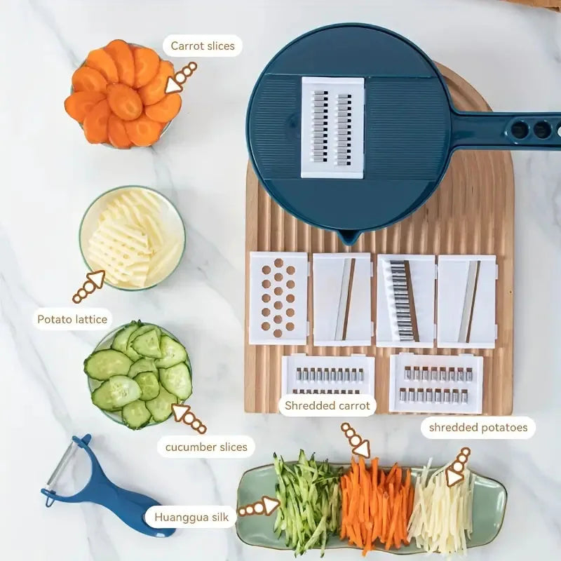12 In 1 Multi-functional Vegetable Chopper Carrots Potatoes Manually Cut Shred Slicer Radish Grater with Container Kitchen Tools