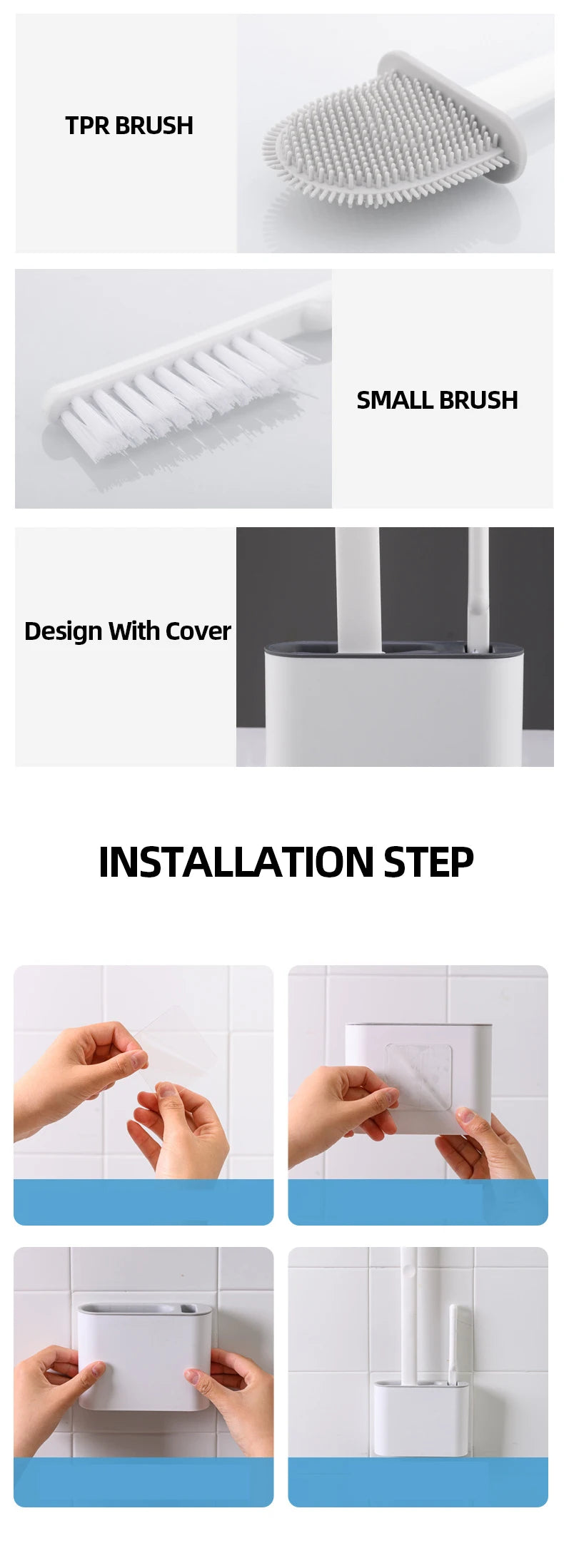 Wall Hanging Toilet Cleaning WC Brush Holder Long Handled Silicone Water Proof Quick Drying Soft Bristles Bathroom Accessories