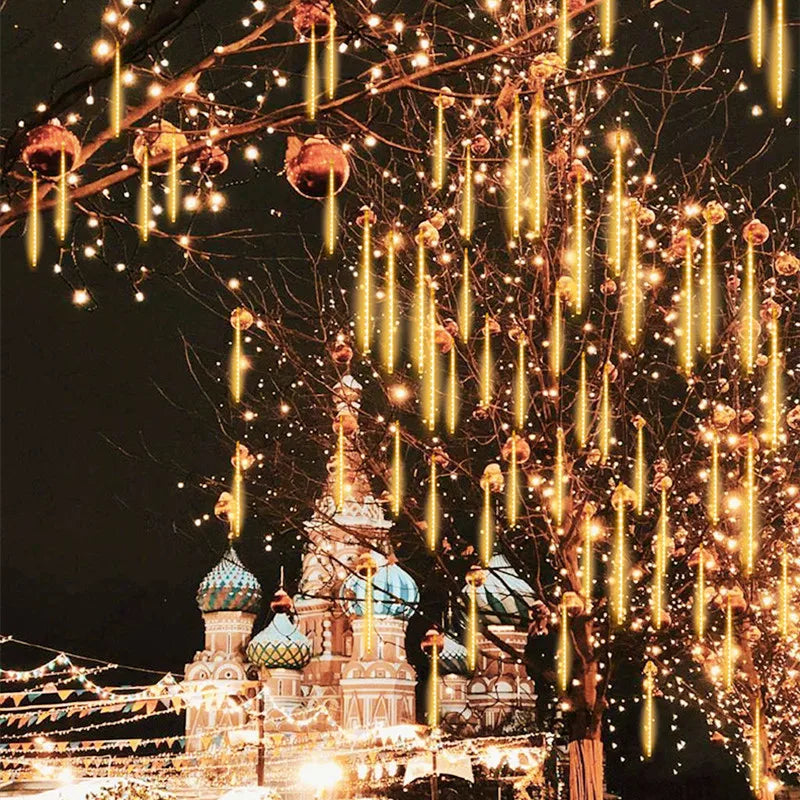 Solar Meteor Shower LED String Lights Holiday Lighting Outdoor Decor Garden Party Christmas Decorations Rain Drop Falling 2024