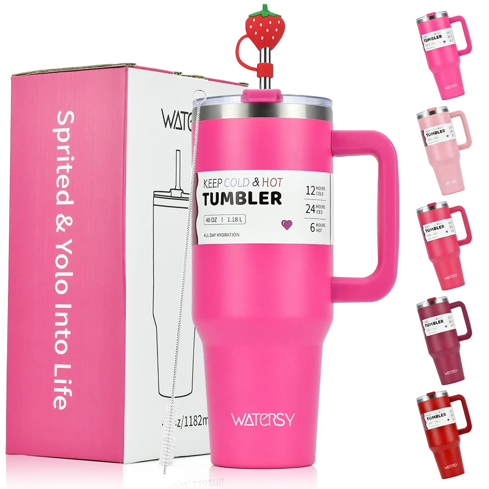 Watersy 30oz/40oz Tumbler with Handle and Straw Stainless Steel Thermal Bottle Double 304 Vacuum Insulated Gifts Cup