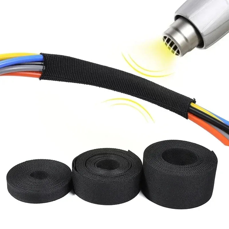 1~10m Braided Cable Sleeve PET Heat Shrink Tube Insulation Flam Retardant Shrinkable Wire Wrap Sheath Protection Cable Organizer
