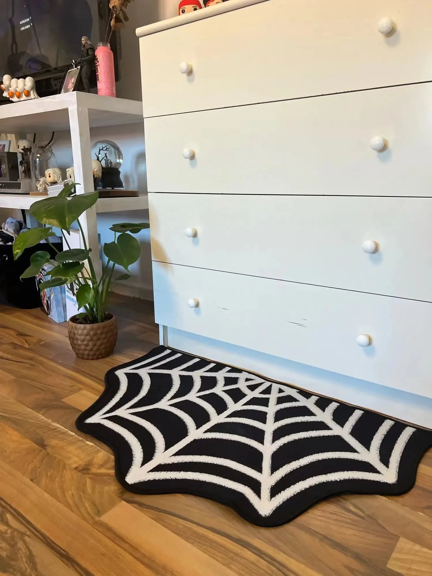 VIKAMA Black Spider Web Halloween Rug Bathroom Halloween Decorative Rug Bath Mat Faux Cashmere Doormat Living Room