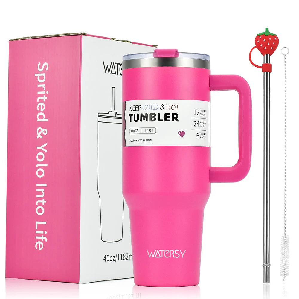 Watersy 30oz/40oz Tumbler with Handle and Straw Stainless Steel Thermal Bottle Double 304 Vacuum Insulated Gifts Cup