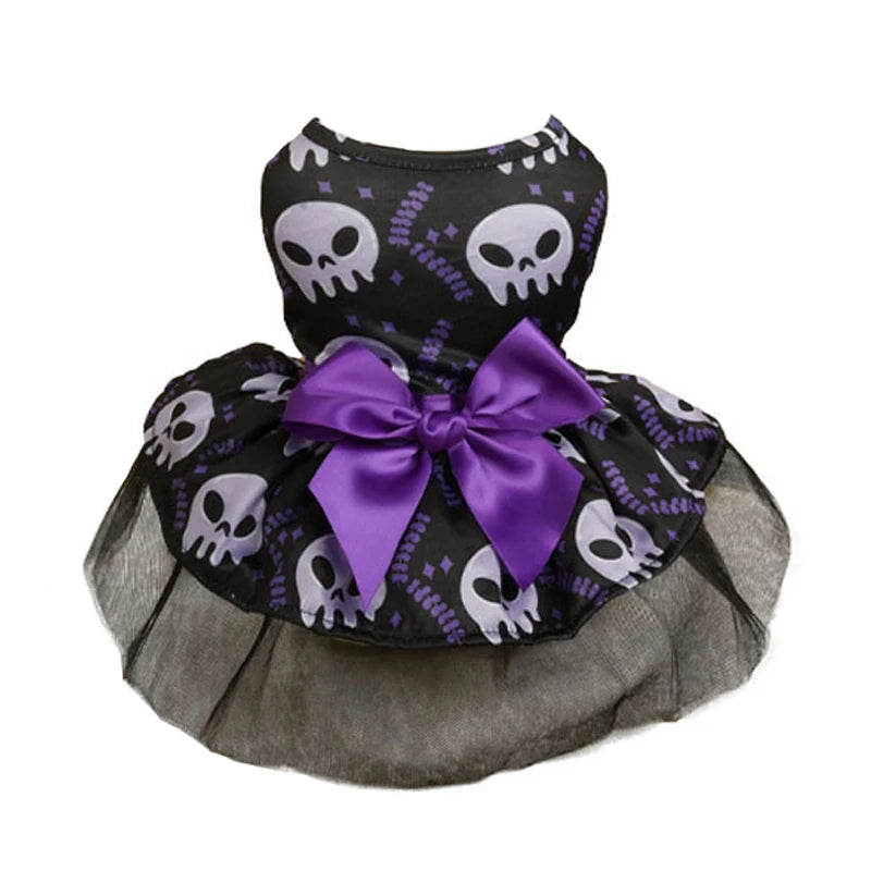 Halloween Dog Clothes  Funny Pet Dress Pumpkin Print Dress Chihuahua Yorkie Bow Mesh Dress Pet Party Clothing Cat Dog Costume