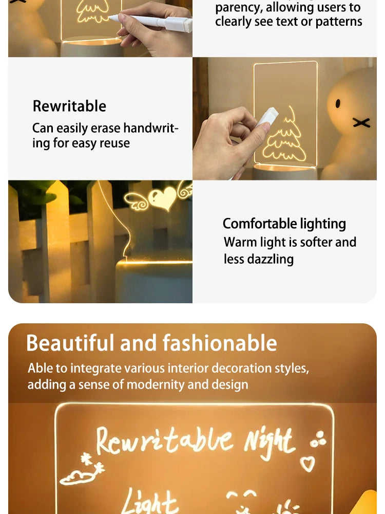 Creative LED Writing Board Notepad, 3D Visual Desk Lamp, Girlfriend Gift, Handmade Writing Board Decorative Ornament Acrylic