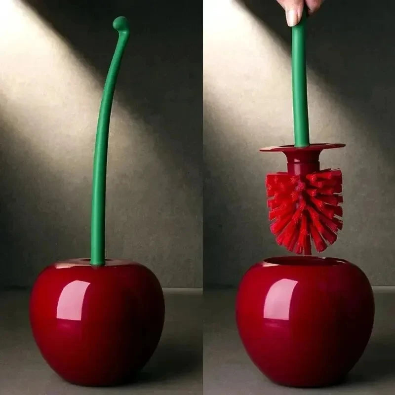 1pc Lovely Cherry Shape Lavatory Toilet Brush Red Toilet Brush Creative  Holder Set Toilet Holder Bathroom Accessories