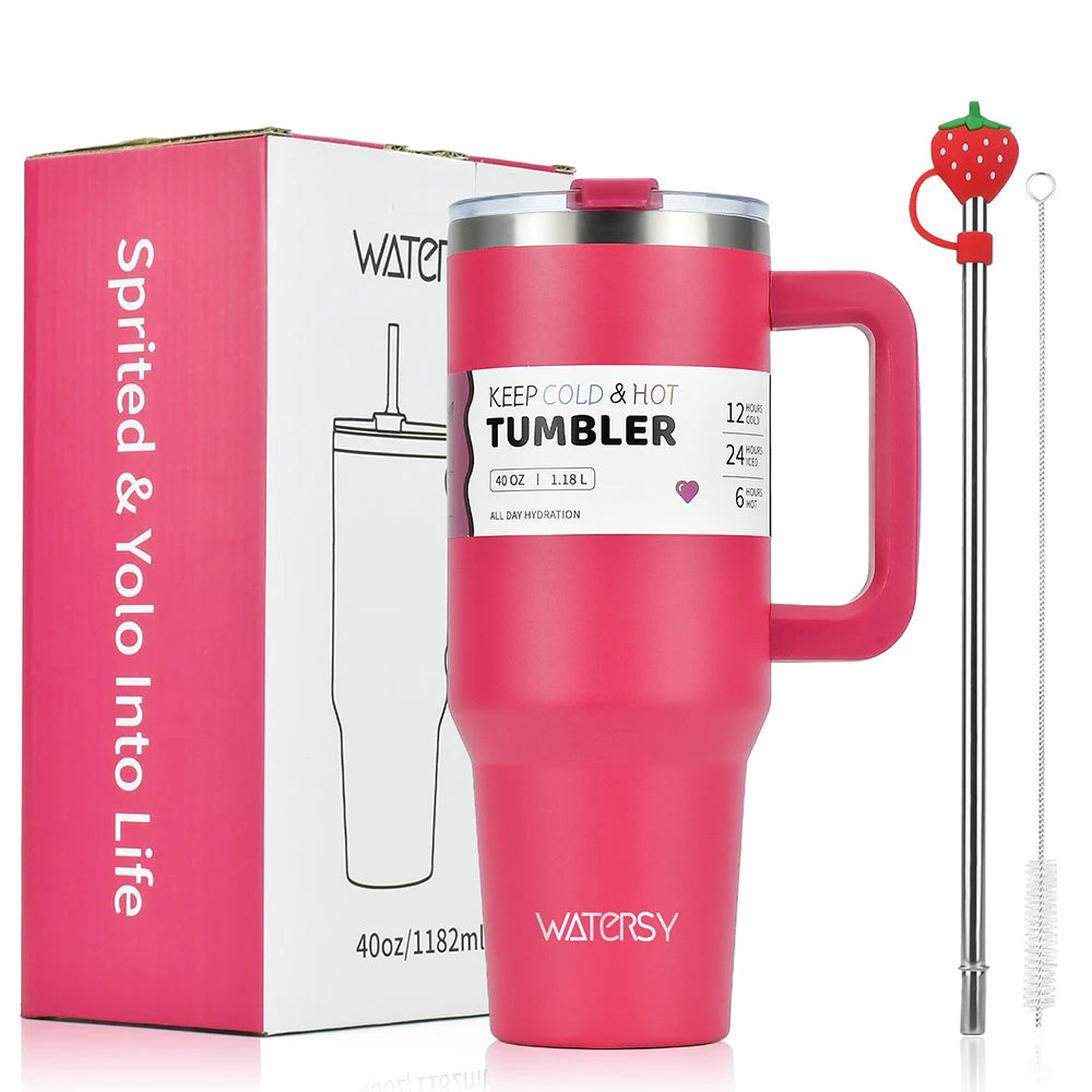 Watersy 30oz/40oz Tumbler with Handle and Straw Stainless Steel Thermal Bottle Double 304 Vacuum Insulated Gifts Cup