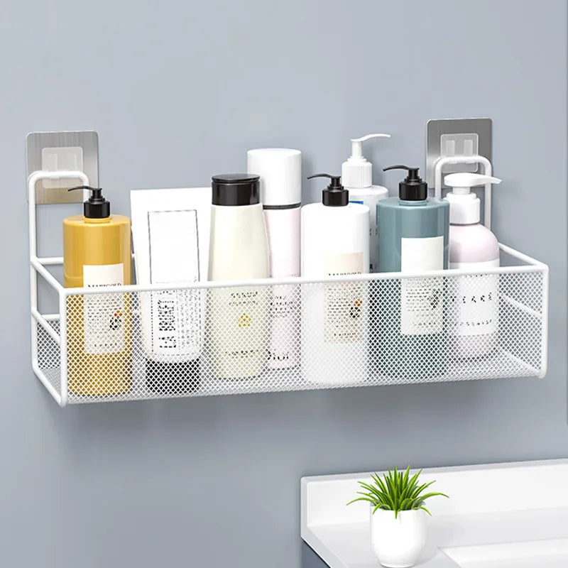 Wall-mount Bathroom Shelf Shower Shampoo Rack Toilet Accessories Kitchen Free Punch Condiment Storage Basket Bathroom Organizer
