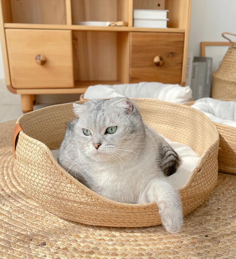 HOOPET Four Seasons Pet Bed Kennel for Cat Puppy Dog Beds Sofa Handmade Bamboo Weaving Cat Cozy Nest Pet Accessories