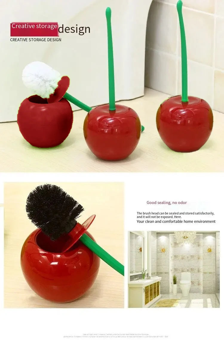 1pc Lovely Cherry Shape Lavatory Toilet Brush Red Toilet Brush Creative  Holder Set Toilet Holder Bathroom Accessories