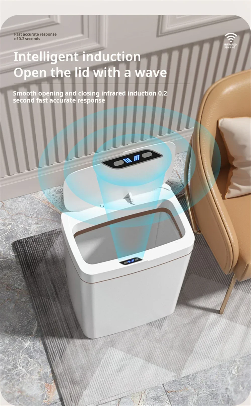 Automatic bagging electronic trash can white non-contact narrow smart sensor trash can smart home 15L smart bathroom trash can