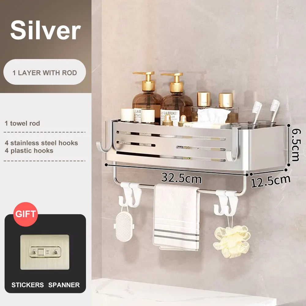 Bathroom Corner Shelf with Plastic Hook Towel Bar