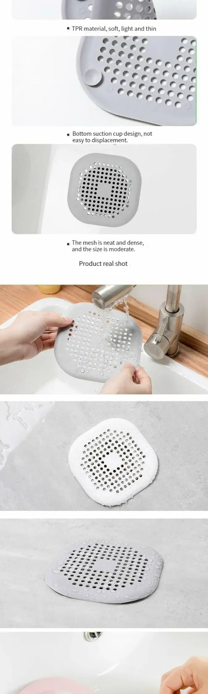 Sewer with Suction Cup, Floor Drain Mat, Kitchen, Bathroom, Anti Clogging Hair Filter