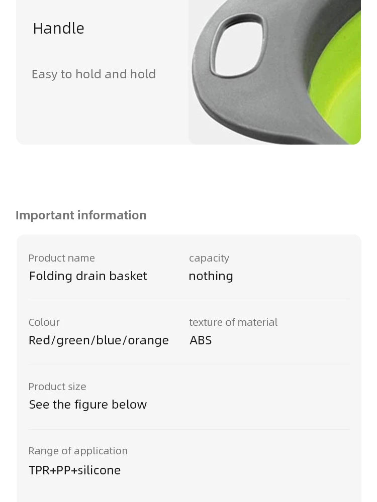 Folding Silicone Drain Basket Fruit Vegetable Washing Basket Foldable Strainer Colander Collapsible Drainer