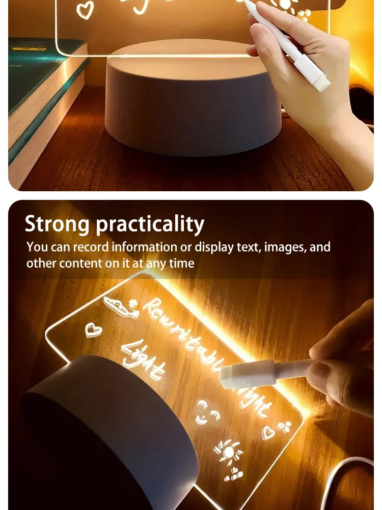 Creative LED Writing Board Notepad, 3D Visual Desk Lamp, Girlfriend Gift, Handmade Writing Board Decorative Ornament Acrylic