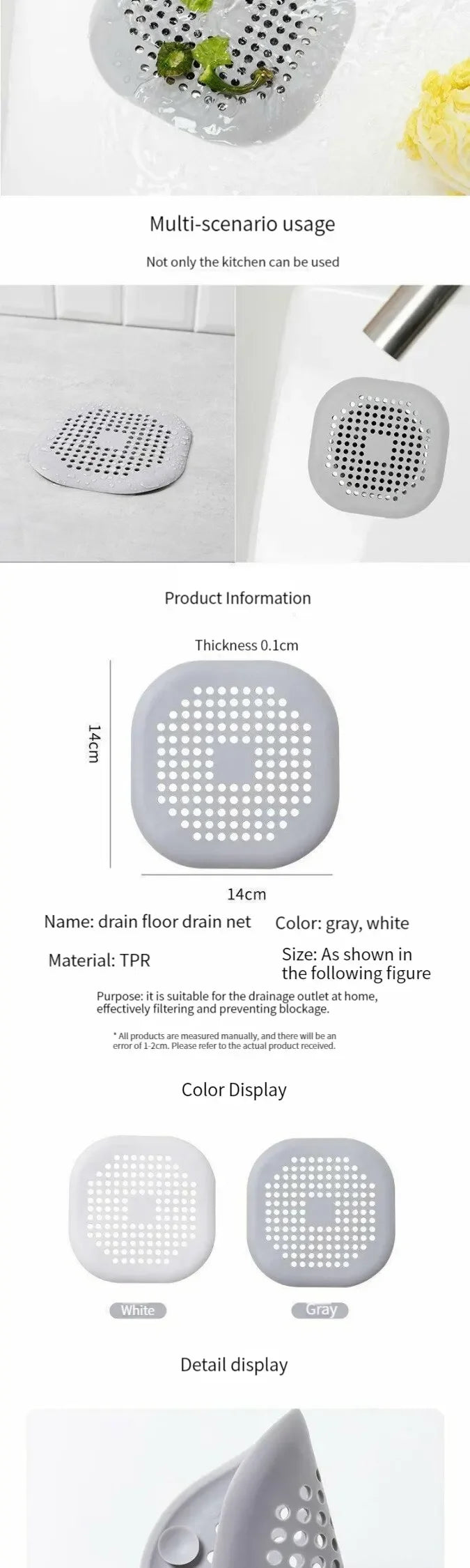 Sewer with Suction Cup, Floor Drain Mat, Kitchen, Bathroom, Anti Clogging Hair Filter