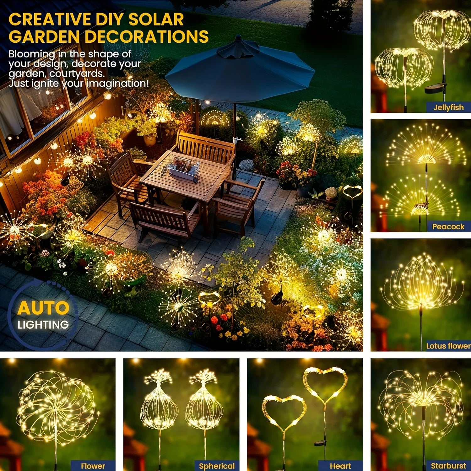 1/2/4 Pack Solar Firework Lights Outdoor Garden Solar Light 8 Lighting Mode DIY Starburst Fairy Light Holiday Decorative Lights