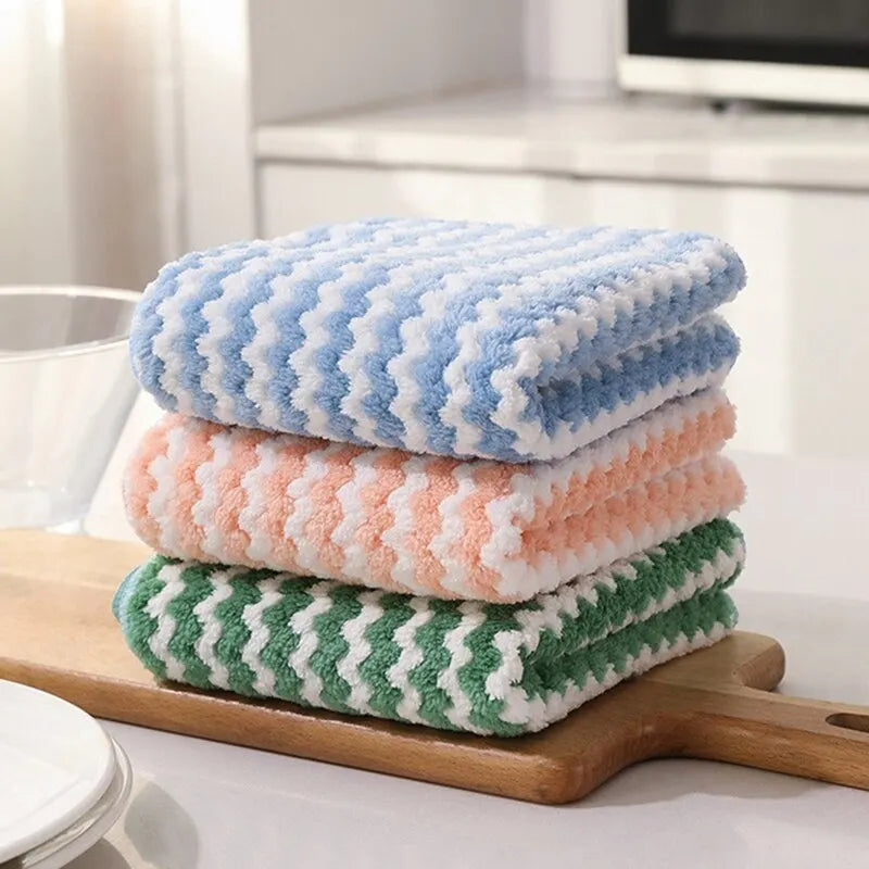 15pcs Coral Fleece Thickened Dish Cloth Does Not Stick To Oil Kitchen Household Absorbs Water Without Shedding Scouring Pad Rag