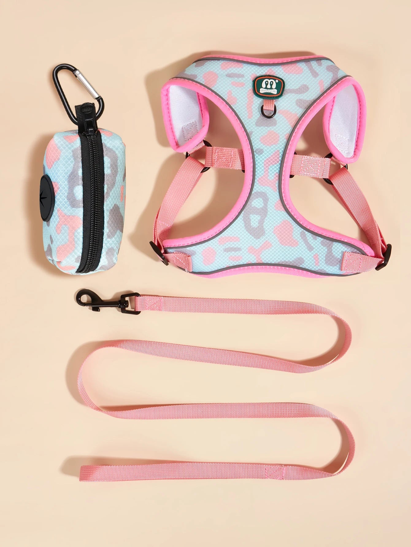 3Pcs/Set Cute Print Adjustable Luxury Design Pet Harness&Leashes&Poop Bag Holder For The Cat And Dog Walking