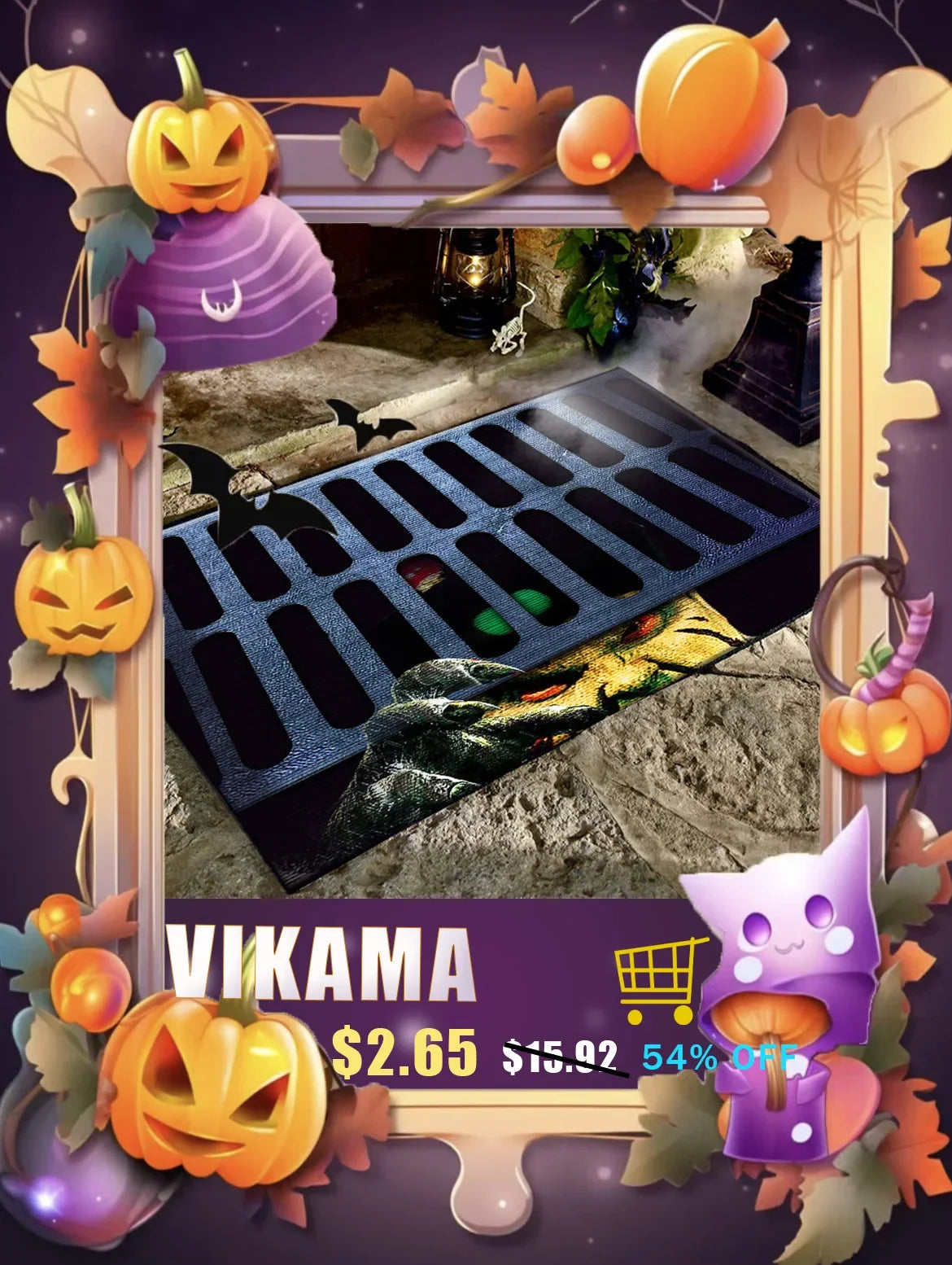 VIKAMA Black Spider Web Halloween Rug Bathroom Halloween Decorative Rug Bath Mat Faux Cashmere Doormat Living Room