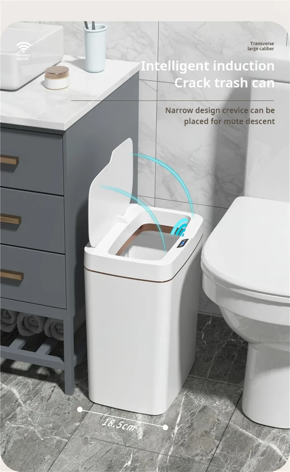 Automatic bagging electronic trash can white non-contact narrow smart sensor trash can smart home 15L smart bathroom trash can
