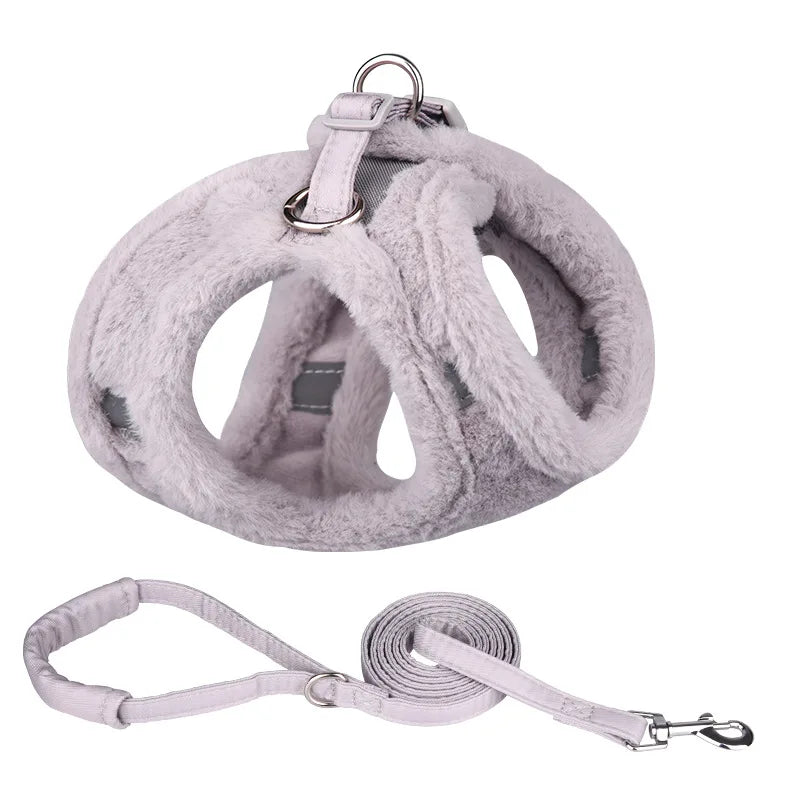 Thicken Fur Puppy Dog Harness and Leash Set for Small Dogs Winter Warm Pet Cat Harnesses Bichon Lead Chain mascotas Accessories