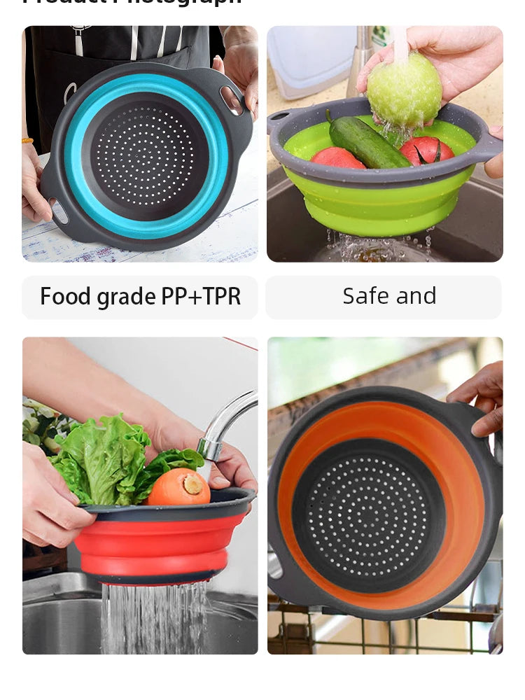 Folding Silicone Drain Basket Fruit Vegetable Washing Basket Foldable Strainer Colander Collapsible Drainer