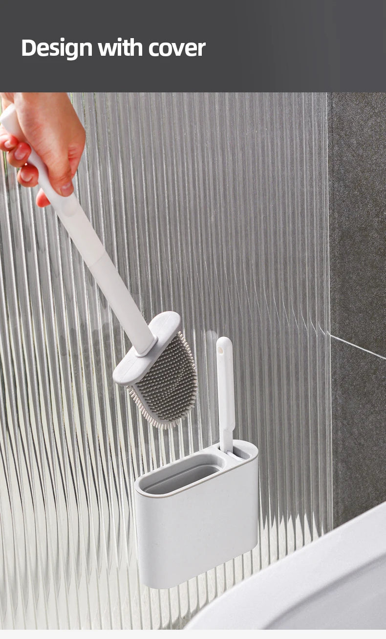 Wall Hanging Toilet Cleaning WC Brush Holder Long Handled Silicone Water Proof Quick Drying Soft Bristles Bathroom Accessories