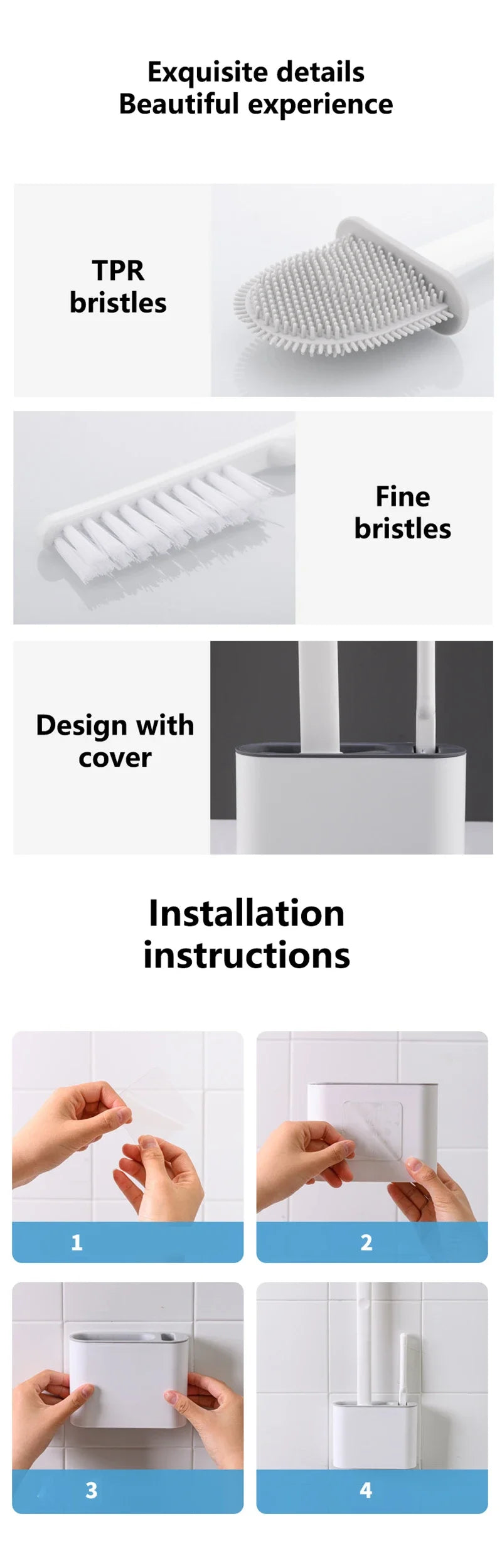 Wall Hanging Toilet Cleaning WC Brush Holder Long Handled Silicone Water Proof Quick Drying Soft Bristles Bathroom Accessories