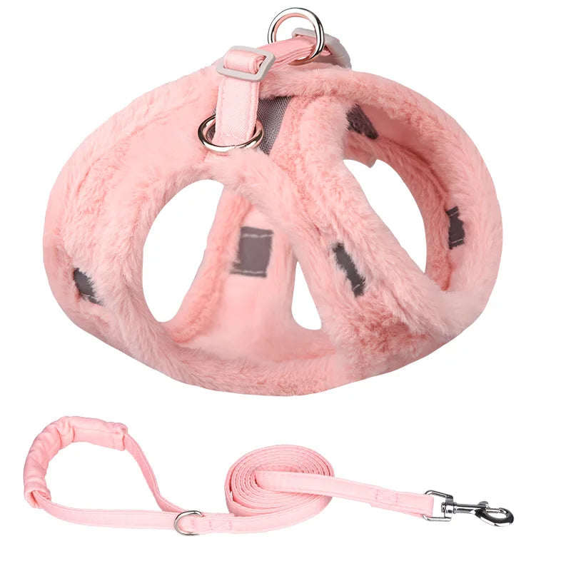 Thicken Fur Puppy Dog Harness and Leash Set for Small Dogs Winter Warm Pet Cat Harnesses Bichon Lead Chain mascotas Accessories