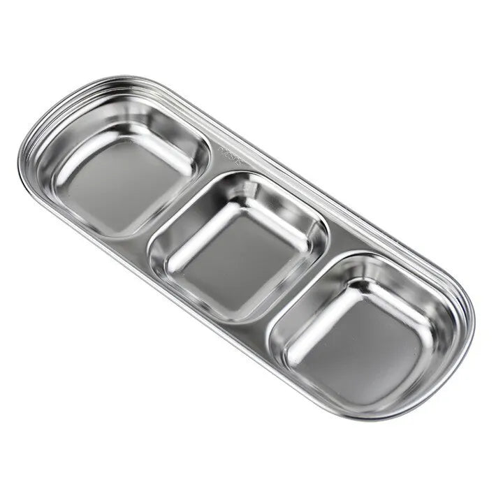 304 Stainless Steel 3-compartment Dip Tray Seasoning Sauce Seasoning Tray BBQ Restaurant Cutlery