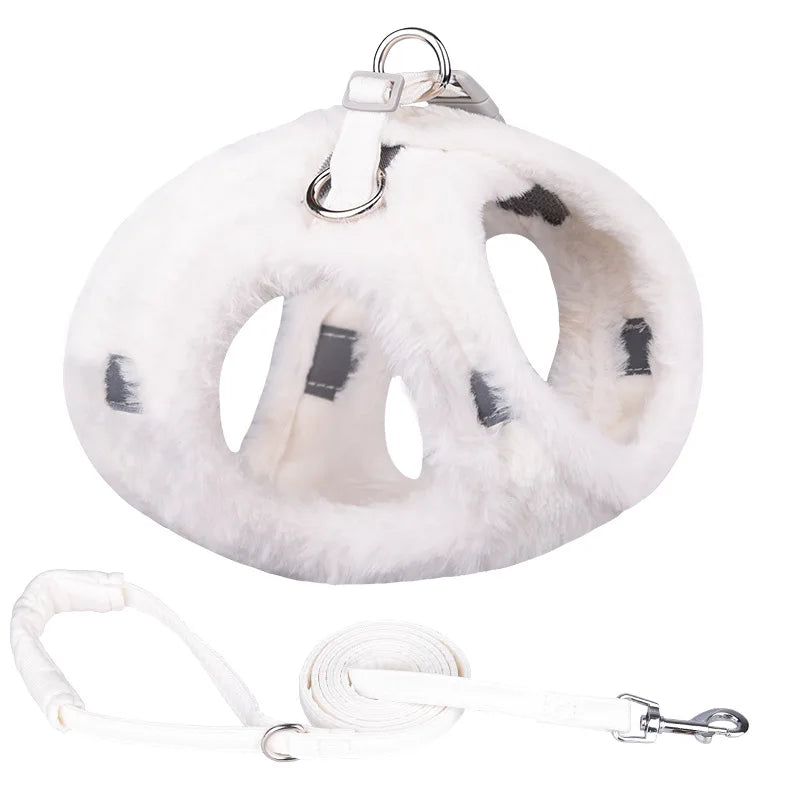 Thicken Fur Puppy Dog Harness and Leash Set for Small Dogs Winter Warm Pet Cat Harnesses Bichon Lead Chain mascotas Accessories