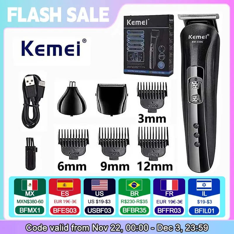 Kemei KM-1506 3 in 1 Electric Shaver USB Charging Hair trimmer Electric Rechargeable Nose Professional Shaving Machine