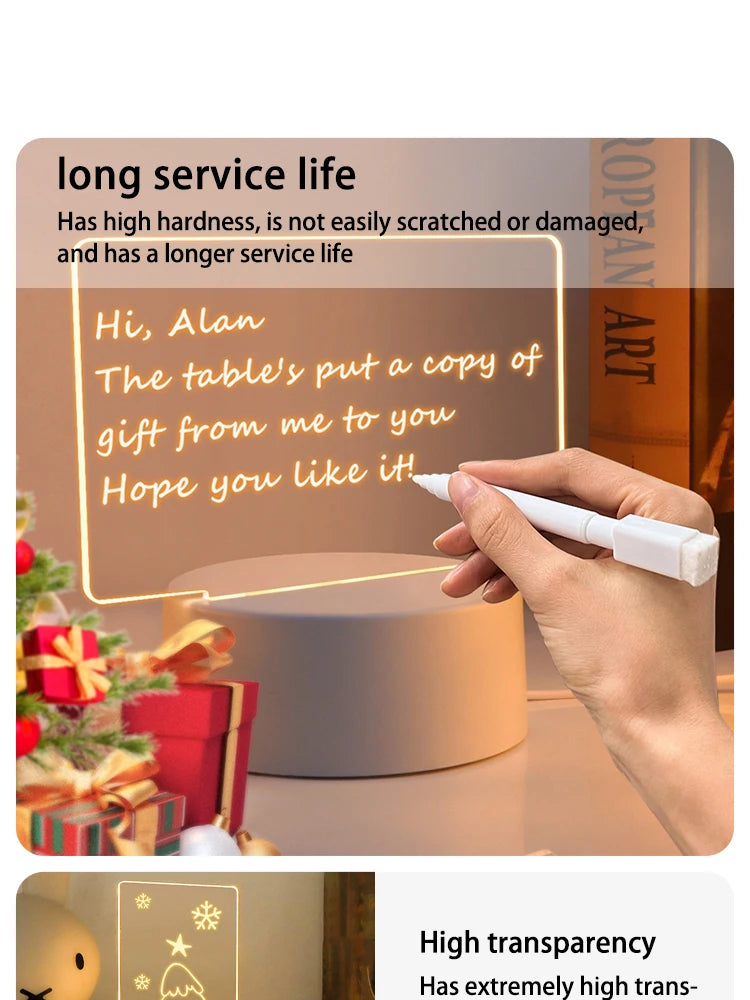 Creative LED Writing Board Notepad, 3D Visual Desk Lamp, Girlfriend Gift, Handmade Writing Board Decorative Ornament Acrylic