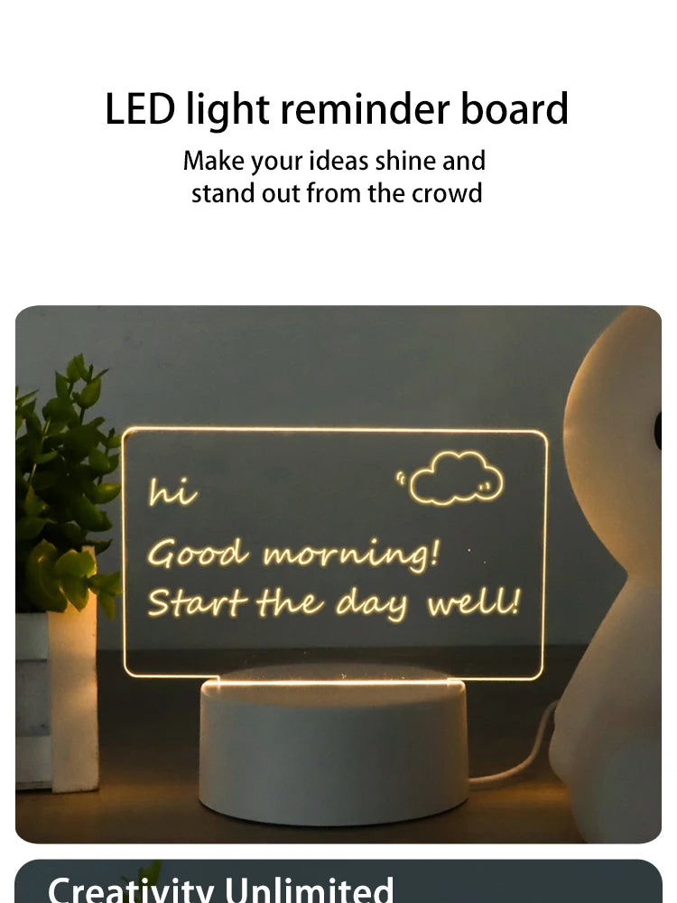 Creative LED Writing Board Notepad, 3D Visual Desk Lamp, Girlfriend Gift, Handmade Writing Board Decorative Ornament Acrylic