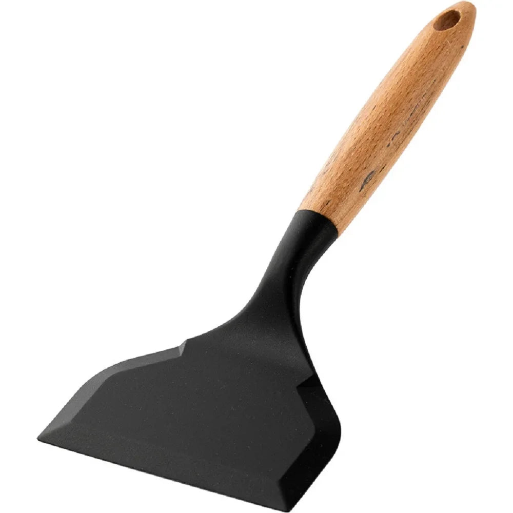 Silicone spatula with wooden handle non-stick pan silicone wide mouth high temperature resistant kitchen silicone frying spatula
