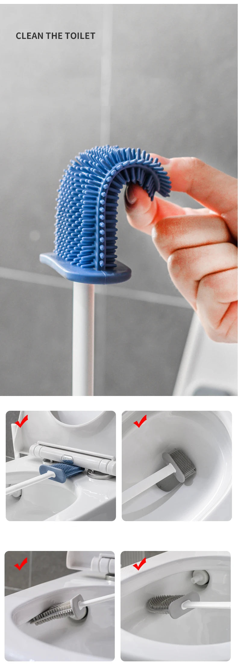 Wall Hanging Toilet Cleaning WC Brush Holder Long Handled Silicone Water Proof Quick Drying Soft Bristles Bathroom Accessories