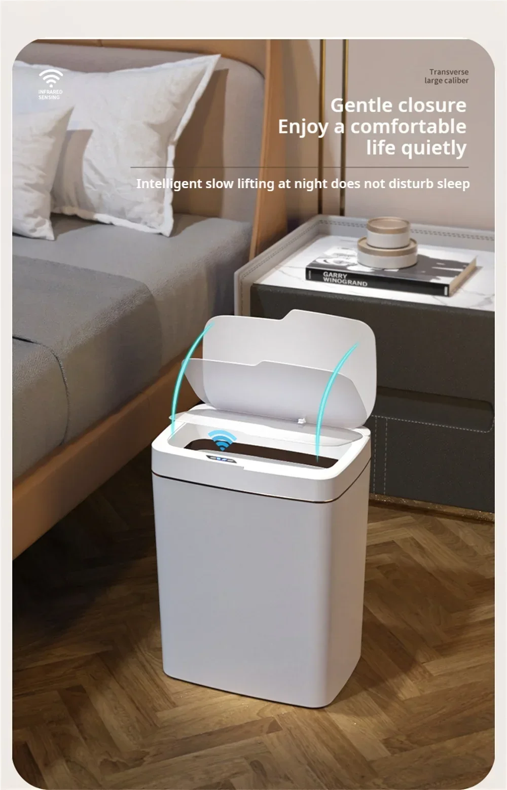 Automatic bagging electronic trash can white non-contact narrow smart sensor trash can smart home 15L smart bathroom trash can