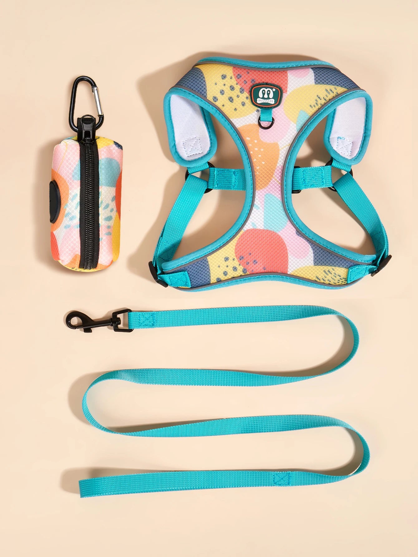 3Pcs/Set Cute Print Adjustable Luxury Design Pet Harness&Leashes&Poop Bag Holder For The Cat And Dog Walking