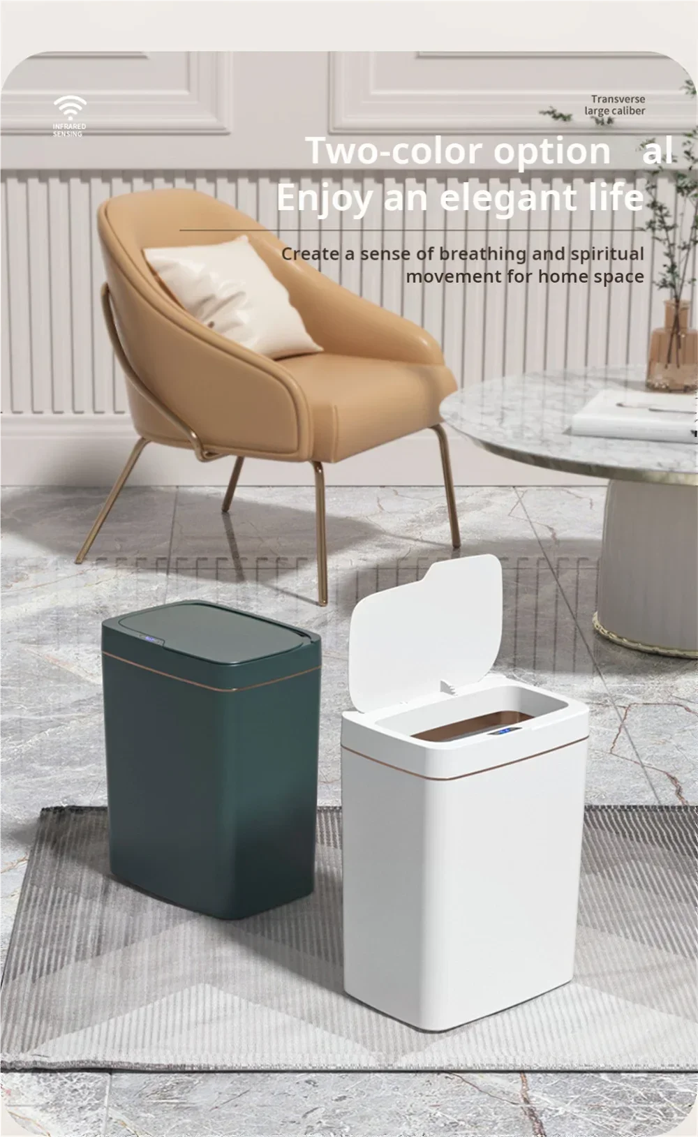 Automatic bagging electronic trash can white non-contact narrow smart sensor trash can smart home 15L smart bathroom trash can