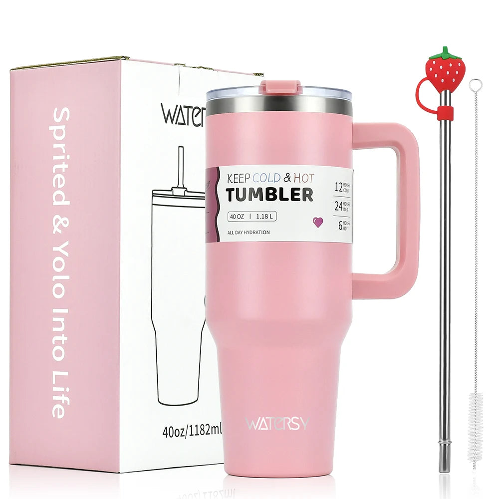 Watersy 30oz/40oz Tumbler with Handle and Straw Stainless Steel Thermal Bottle Double 304 Vacuum Insulated Gifts Cup